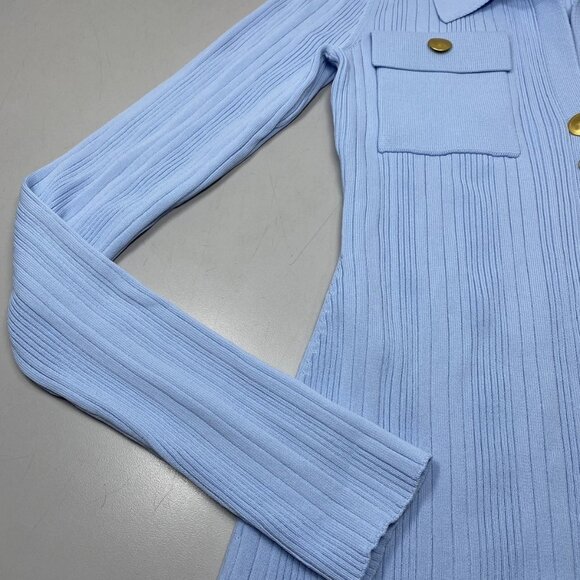 NEW CARA CARA Women's Knit Top Sky Blue Size S Belleport Ribbed V-Neck Shirt - Picture 2 of 8